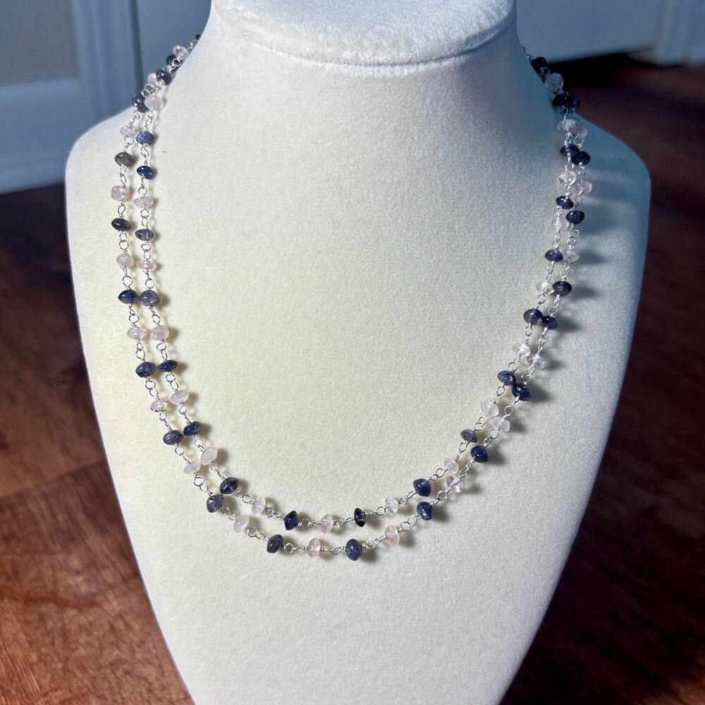 Layered Double Strand Blue & Clear Stone Bead Necklace